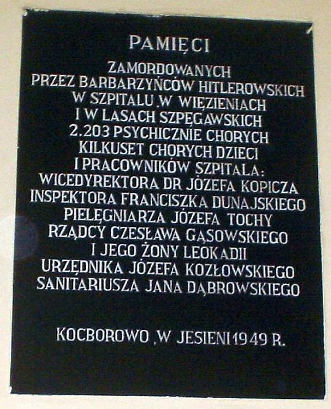 Konradstein, 2010, Gedenktafel aus dem Jahr 1949, Szpital dla Nerwowo i Psychicznie Chorych w Starogardzie Gdańskim