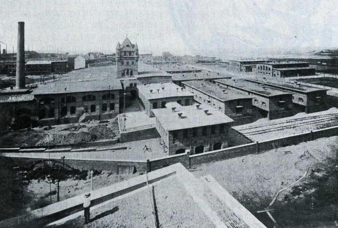 Düsseldorf, um 1900, Blick über das Schlachthofgelände, Architekten- und Ingenieurverein zu Düsseldorf: Düsseldorf und seine Bauten, Verlag L. Schwann, Düsseldorf 1904