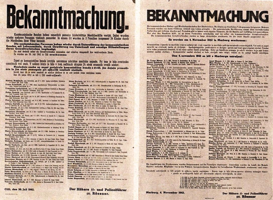 Maribor, 1942, Bekanntmachung zur Hinrichtung von Partisanen in Maribor, Wikimedia Commons / Ipos