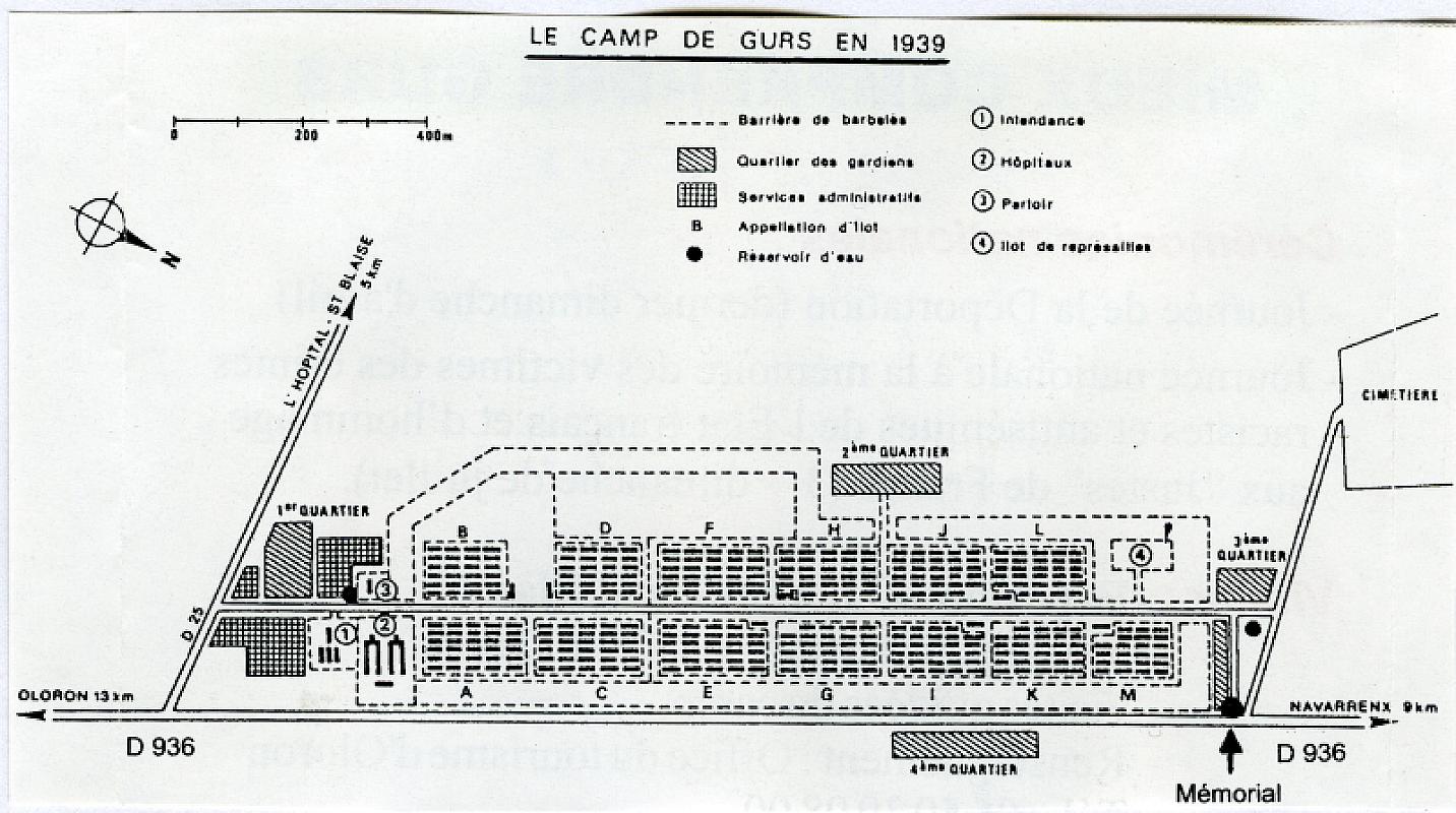 Gurs, 1939, Plan des Internierungslagers Gurs im Jahr 1939, Camp de Gurs